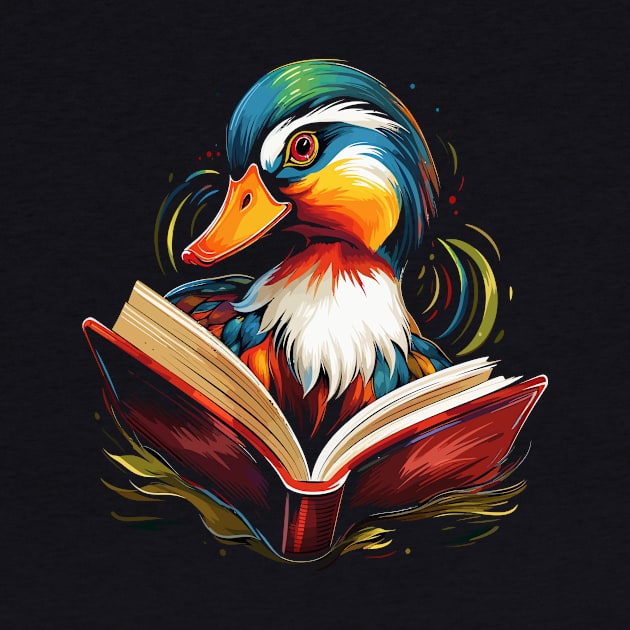 Mandarin Duck Reads Book by JH Mart